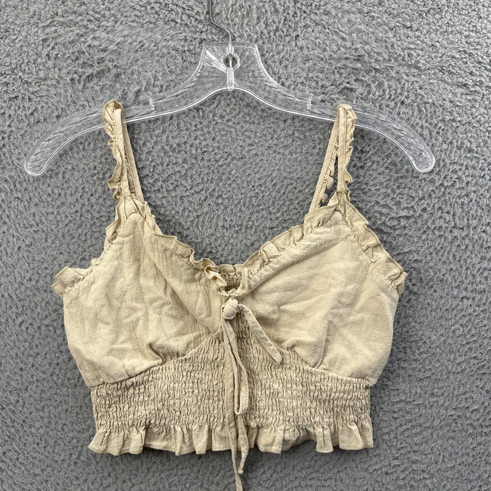 Romwe Smocked Crop Top Ruffle‎ Peasant Boho Cottagecore Romantic Women's Small